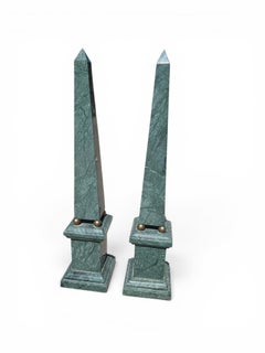 Pair of green Marble Obelisks, Italy, 1970s