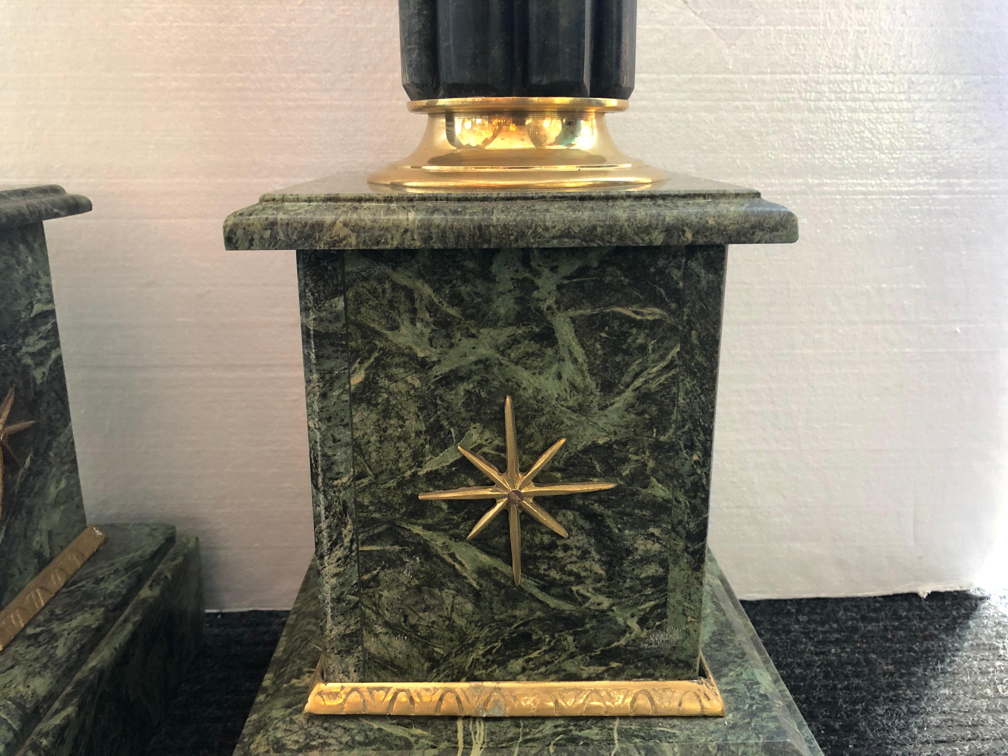 Unknown Pair of Green Marble Pedestals For Sale