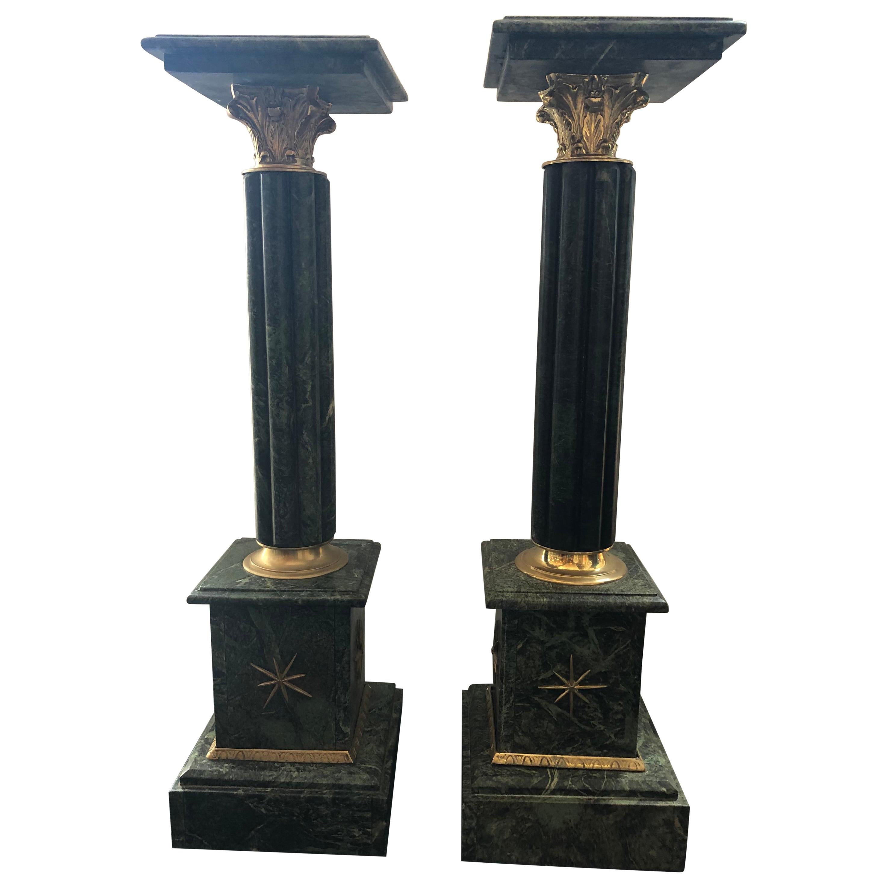 Pair of Green Marble Pedestals For Sale