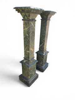 Pair of Green Marble Pedestals, Italy, 1940s