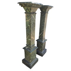 Pair of Green Marble Pedestals, Italy, 1940s