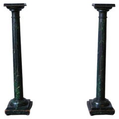 Pair of Green Marble Style Pedestal Columns in Polychromed Wood