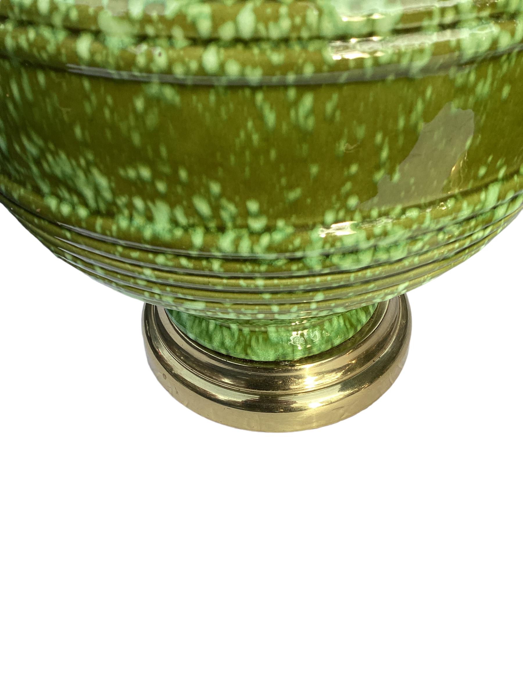 Mid-Century Modern Pair of Green Mid-Century Italian Ceramic Lamps, circa 1960s