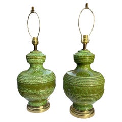 Pair of Green Mid-Century Italian Ceramic Lamps, circa 1960s