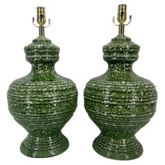 Paar grüne italienische Keramiklampen aus der Mitte des Jahrhunderts, ca. 1960er Jahre
