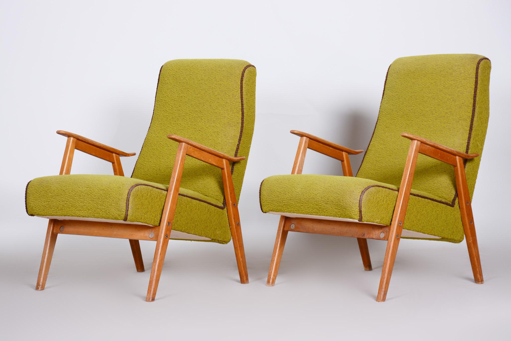 Fabric Pair of Green Midcentury Armchairs, Made by Jaroslav Šmídek in 1960s Czechia