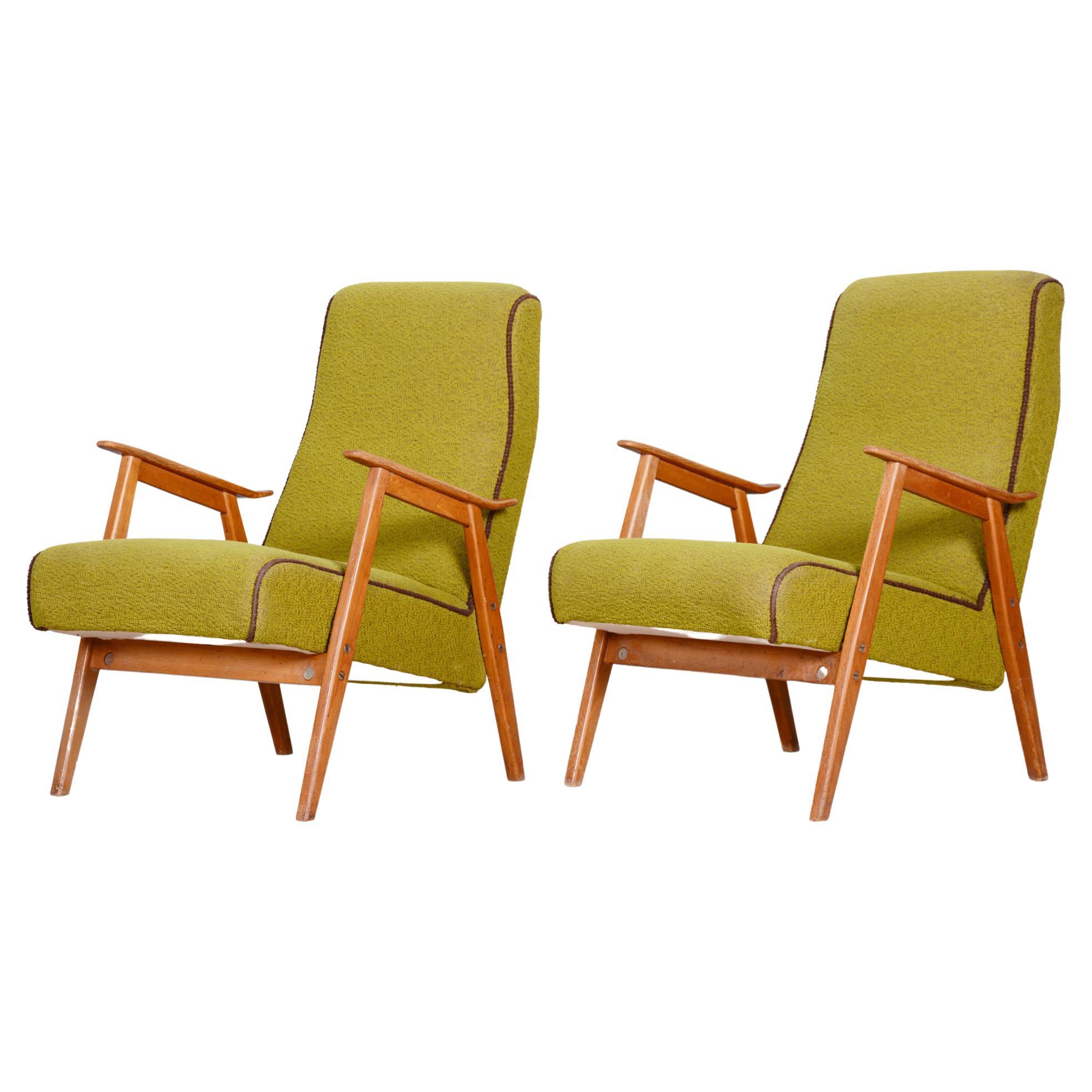 Pair of Green Midcentury Armchairs, Made by Jaroslav Šmídek in 1960s Czechia