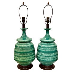 Pair of Green Mid-Century Ceramic Lamps