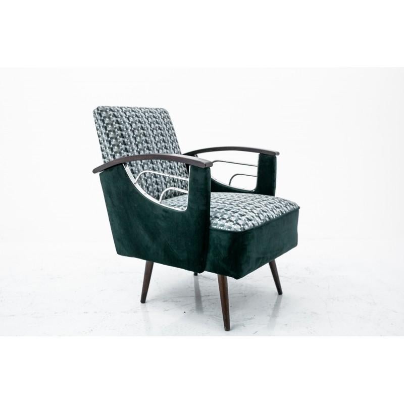 Polish Pair of Green Mid-Century Modern Armchairs from 1970s, After Renovation