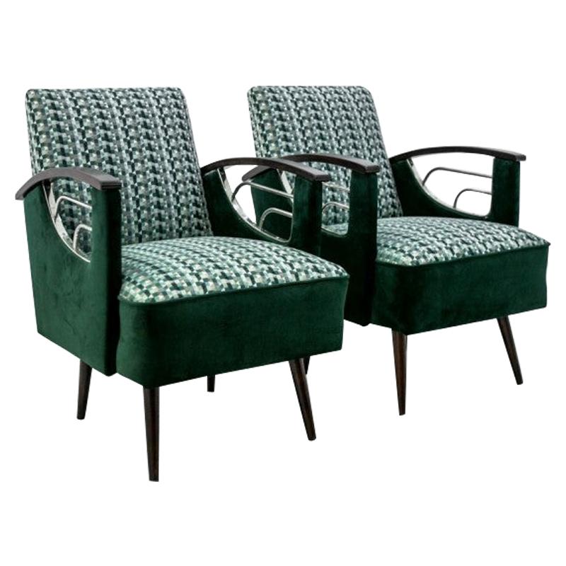 Pair of Green Mid-Century Modern Armchairs from 1970s, After Renovation
