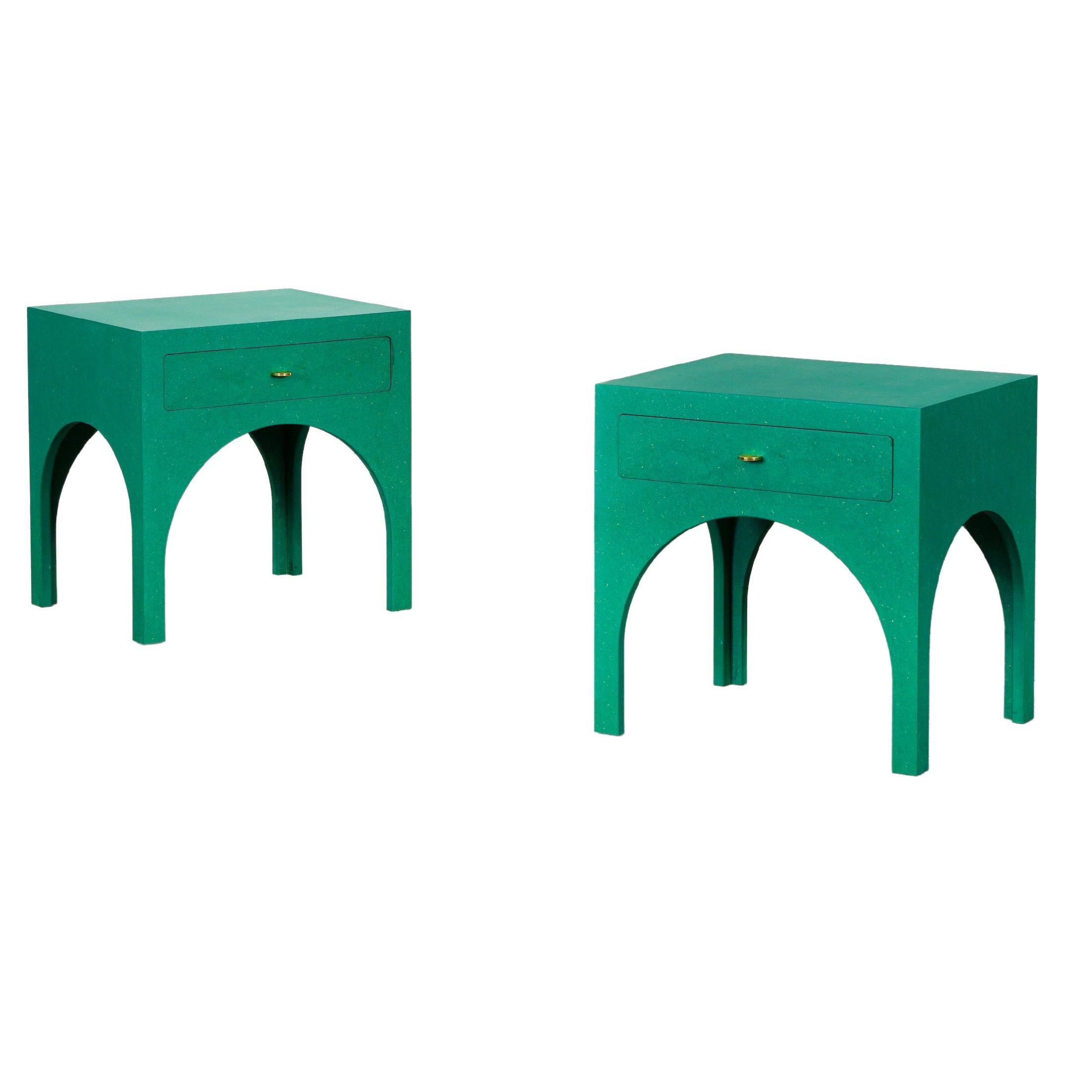 Paire de tables de nuit minimalistes vertes d'Atelier Bachmann, 2019 en vente