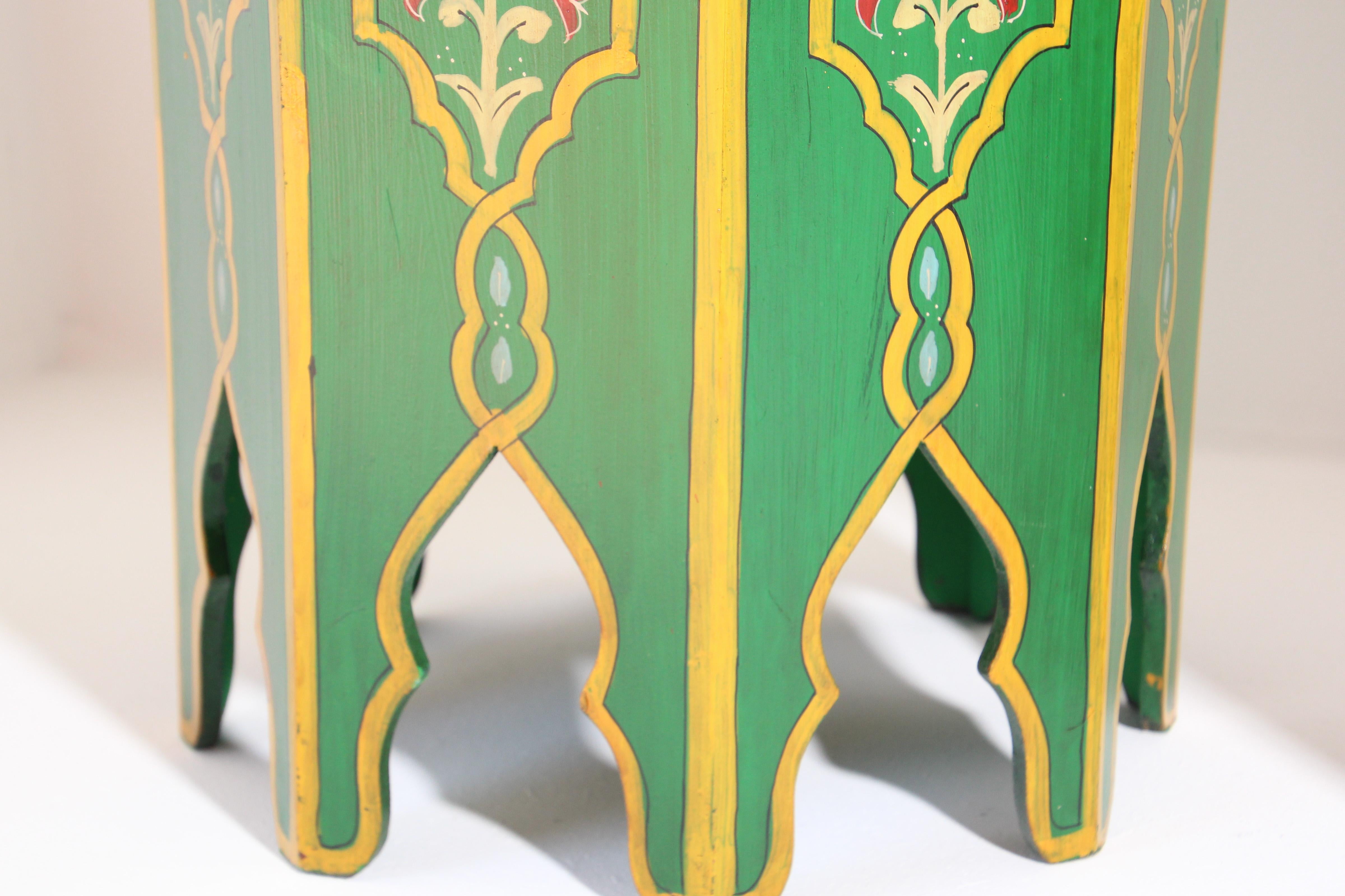 Pair of Green Moroccan Hand Painted Pedestal Tables 1