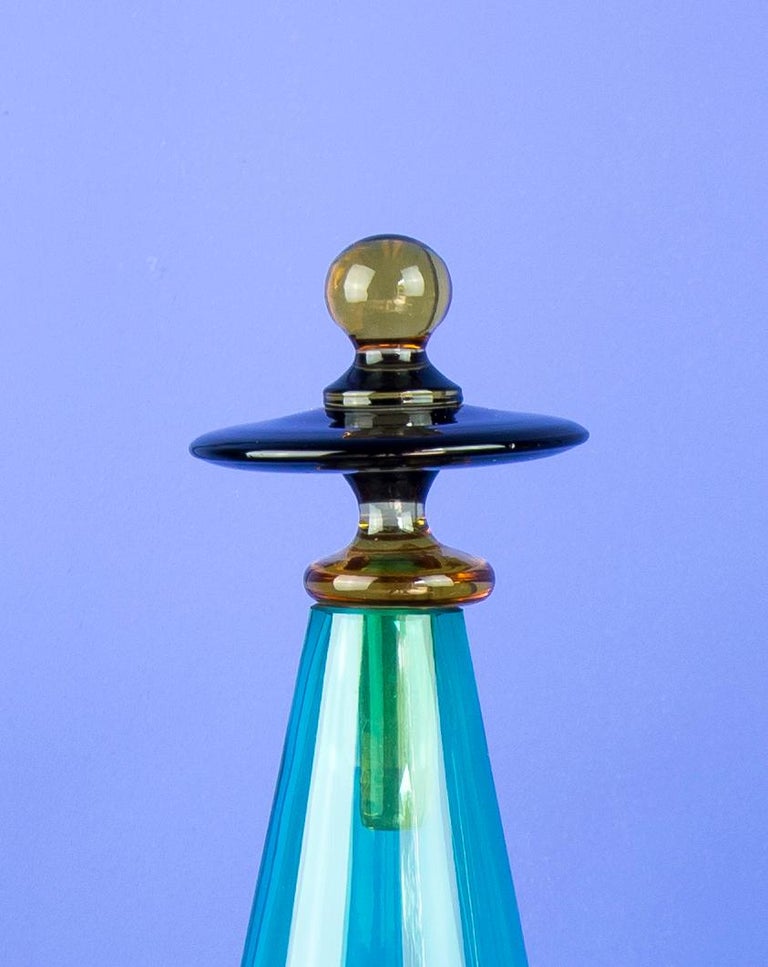 Pair of Green Murano Glass Bottles with Stoppers made in the