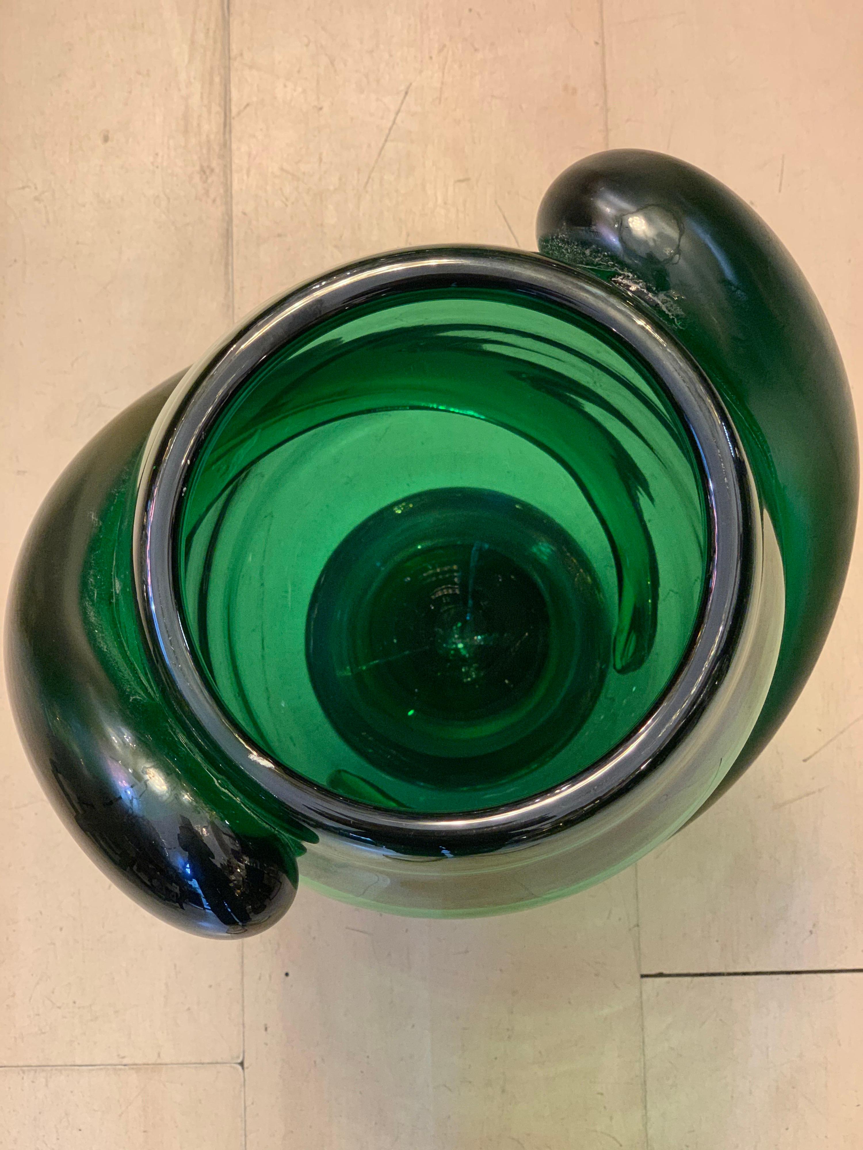 Pair of Green Murano Glass Hand Blown Iridescent Vases by Costantini, 1980s 4