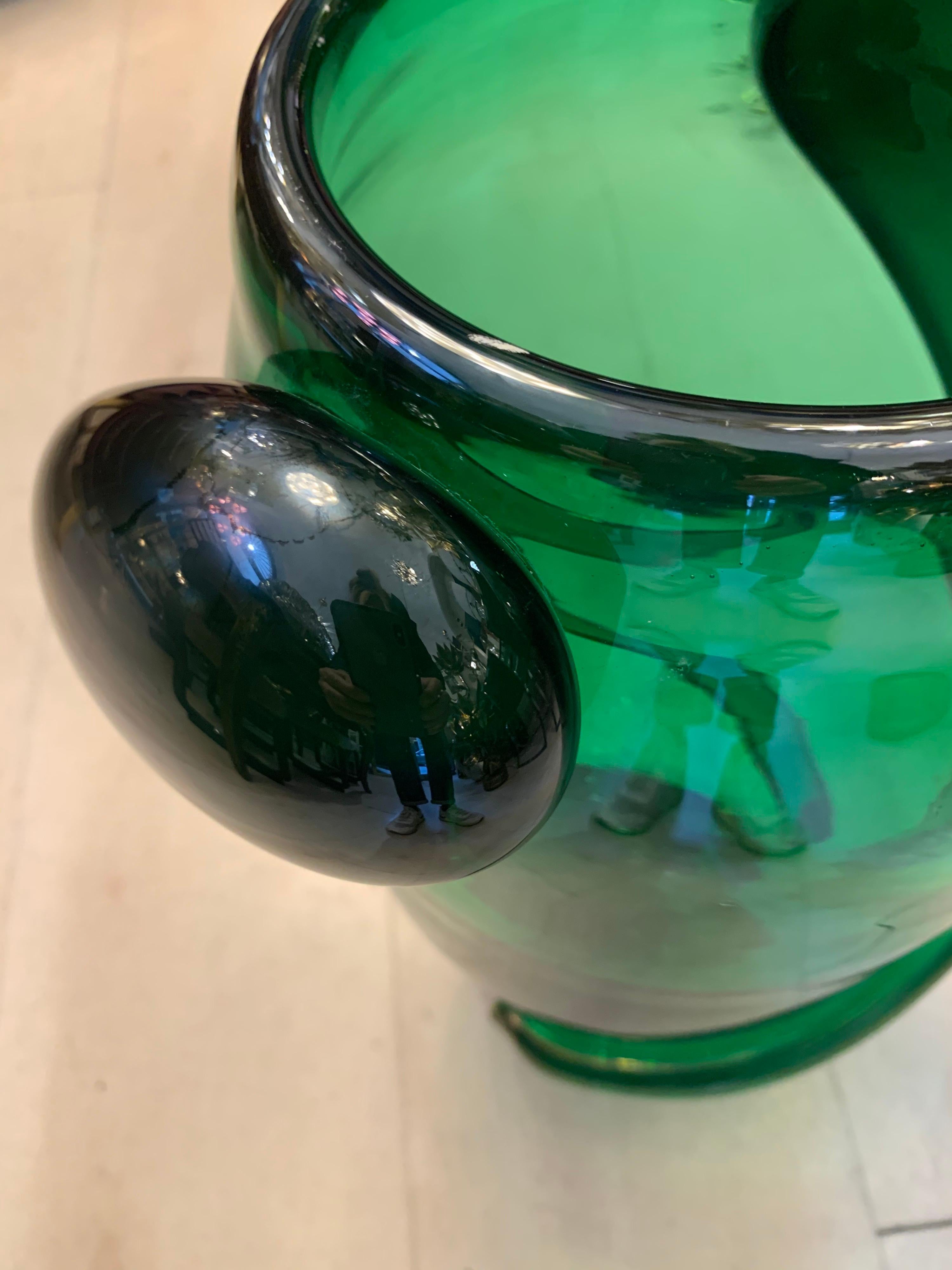 Pair of Green Murano Glass Hand Blown Iridescent Vases by Costantini, 1980s For Sale 6