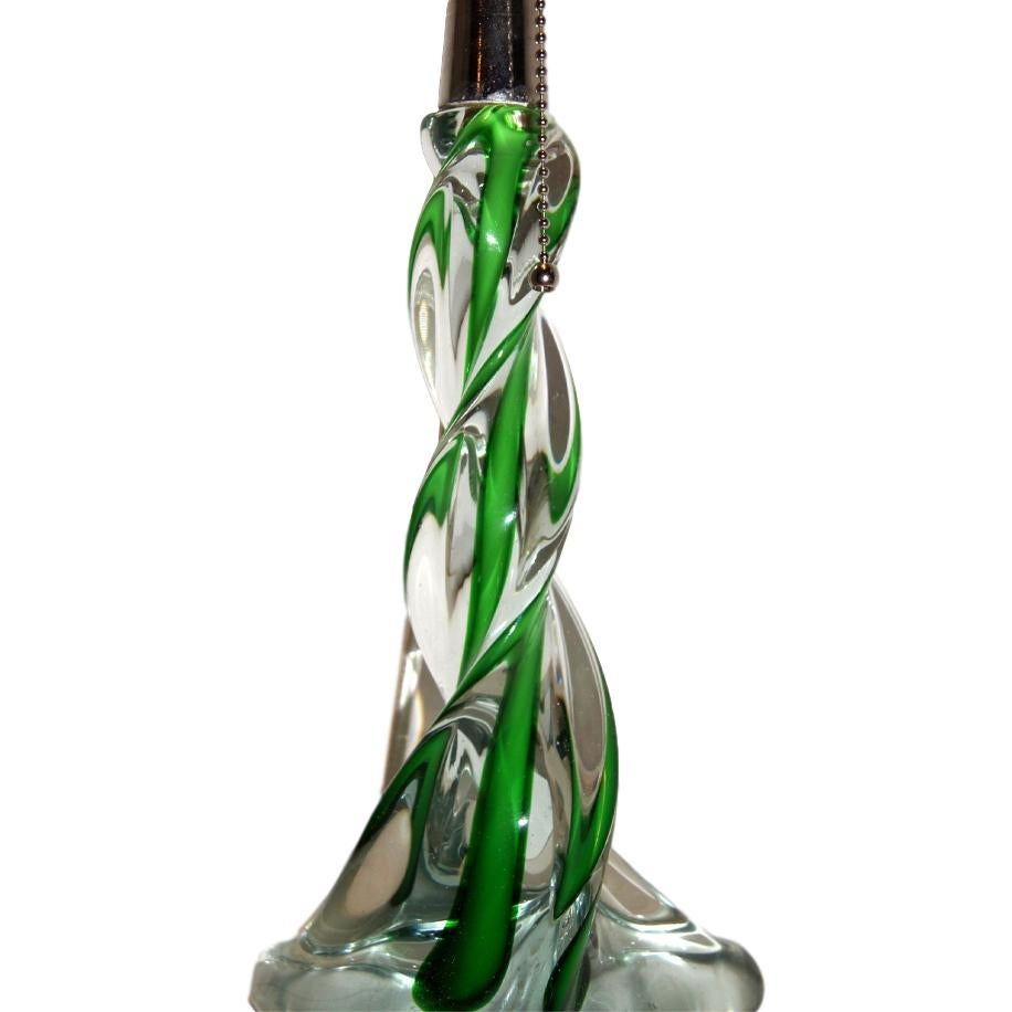 Pair of Green Murano Glass Lamps In Good Condition For Sale In New York, NY