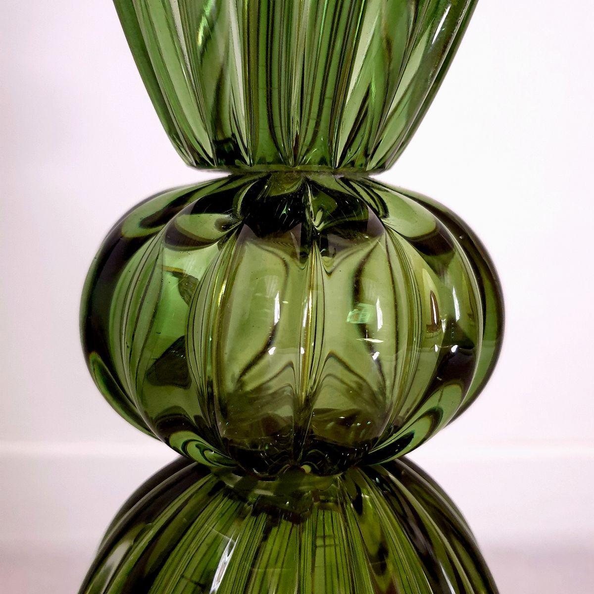 Verre de Murano Paire de lampes vertes en verre de Murano en vente