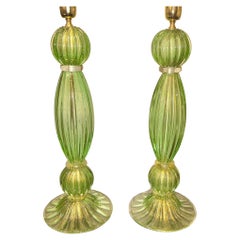 Par de lámparas de cristal de Murano verde
