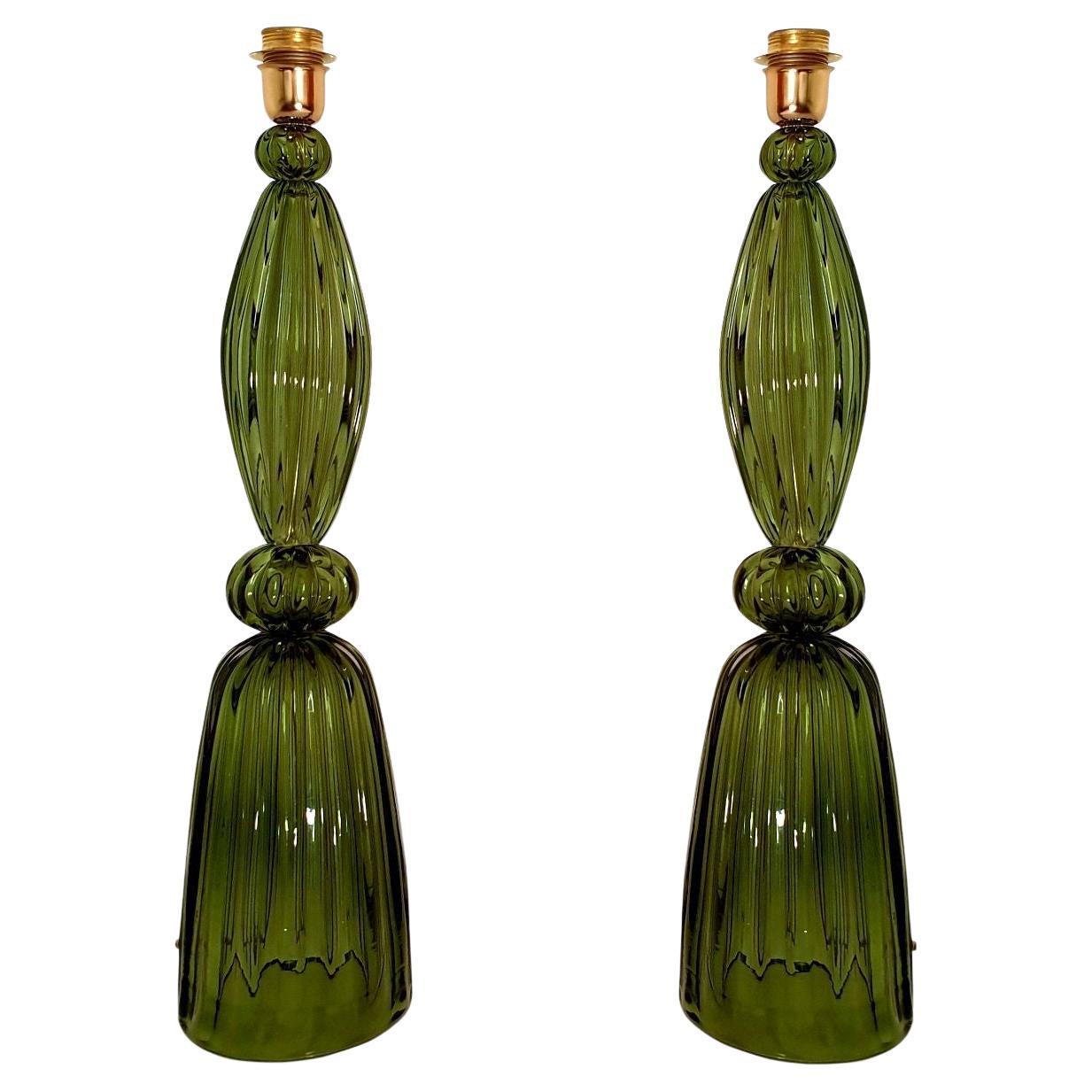 Paire de lampes vertes en verre de Murano