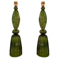 Pair of green Murano glass lamps