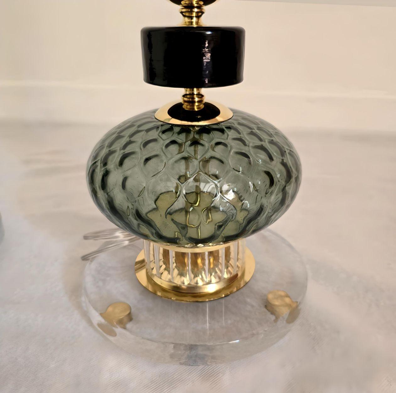 Italiano Coppia di lampade in vetro di Murano verde, Italia in vendita