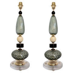 Pair of green Murano glass lamps, Italy