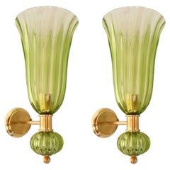Pair of green Murano glass sconces