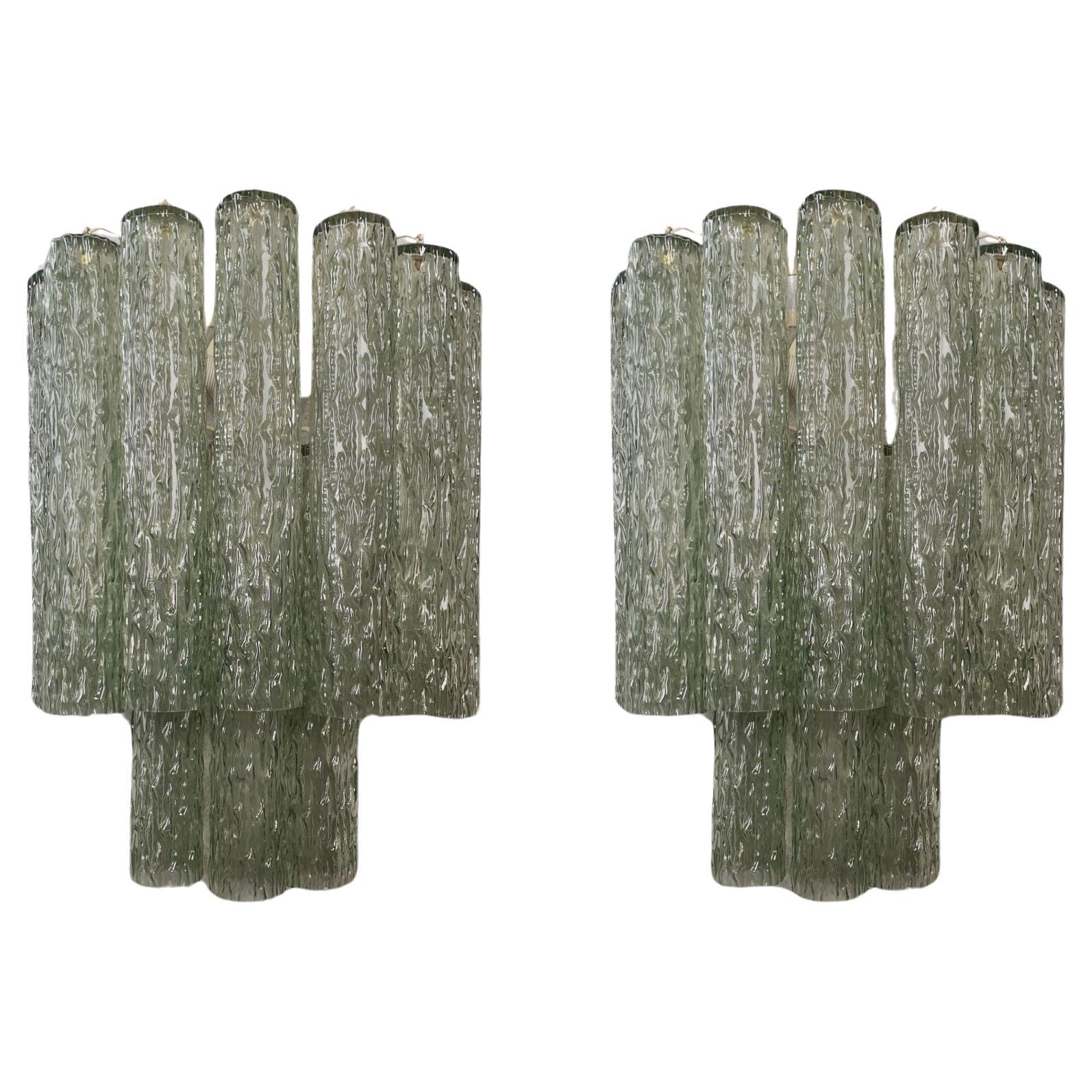 Paire d'appliques vertes en verre de Murano