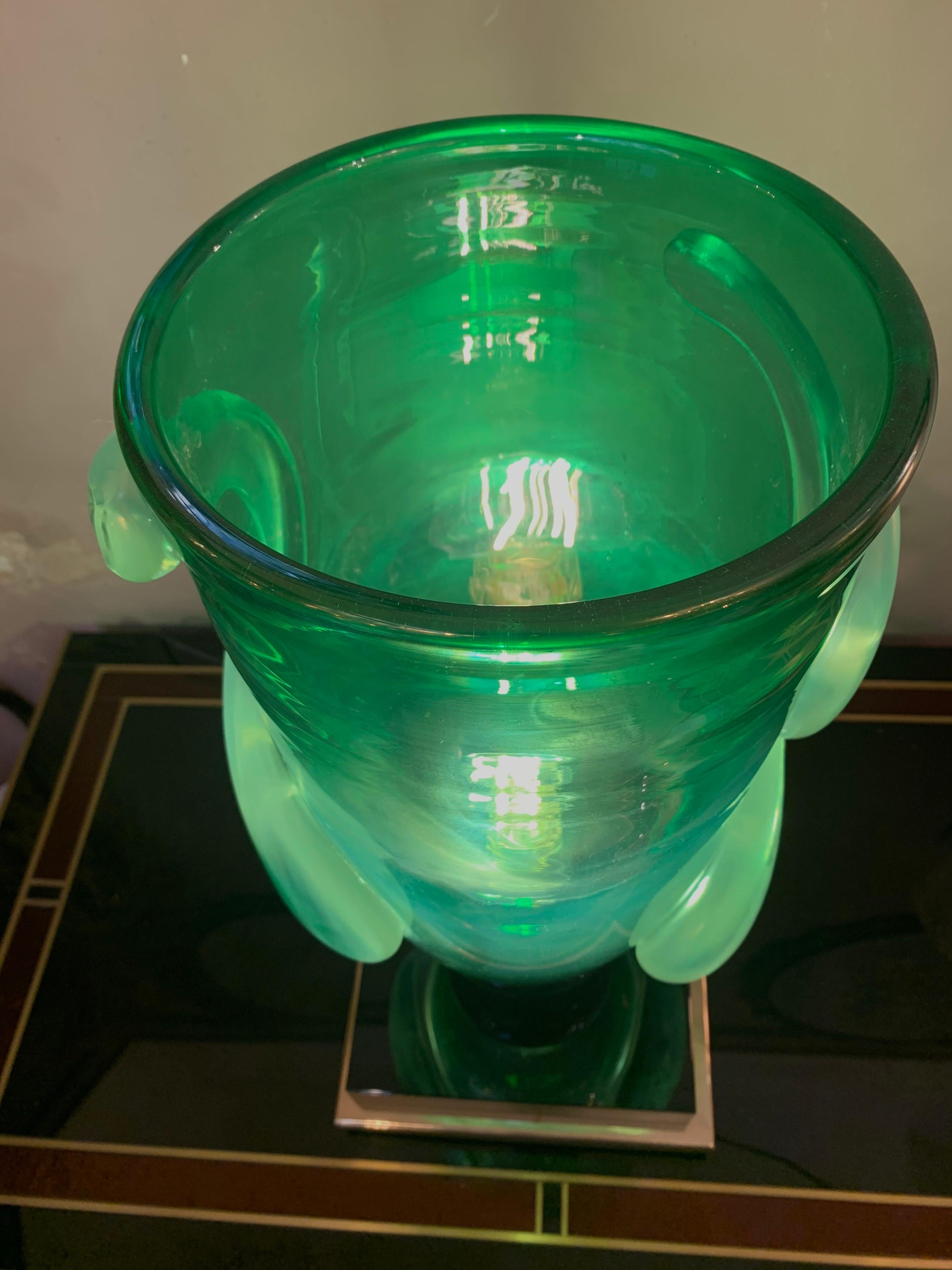 Pair of Green Murano Glass Table Lamps Signed by Costantini Murano, 1980s 4