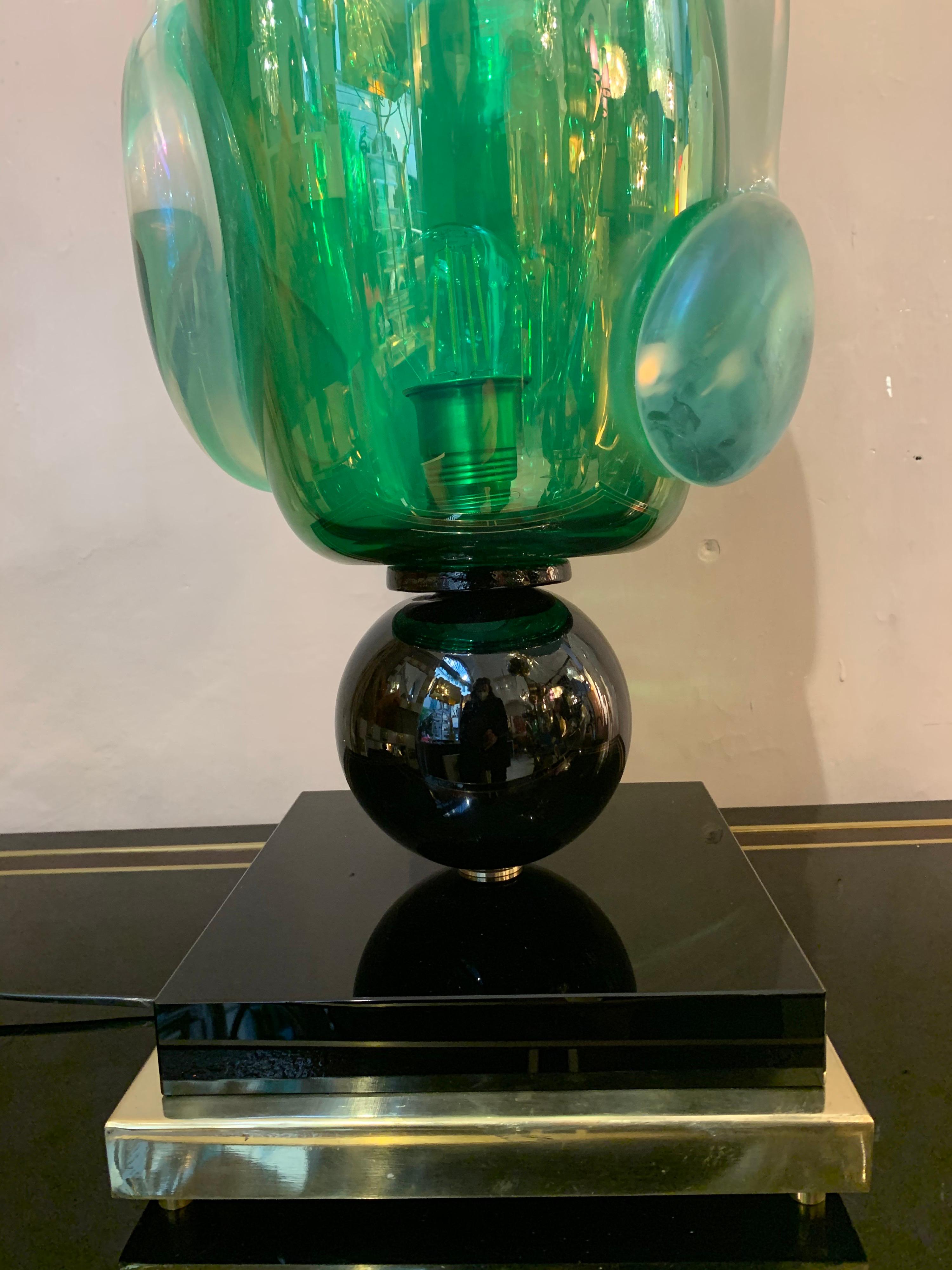 Pair of Green Murano Glass Table Lamps Signed by Costantini Murano, 1980s 13