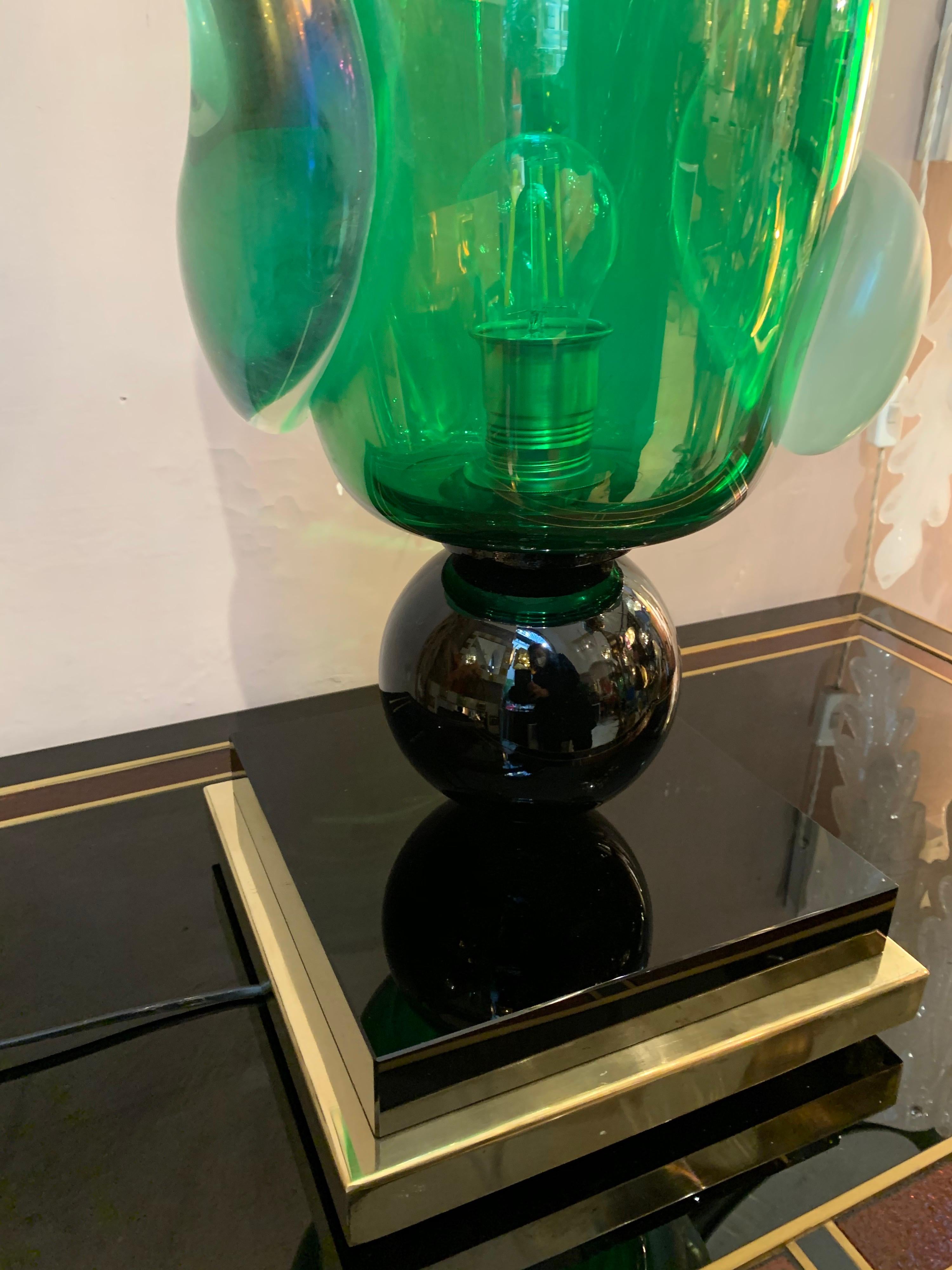 Pair of Green Murano Glass Table Lamps Signed by Costantini Murano, 1980s 14