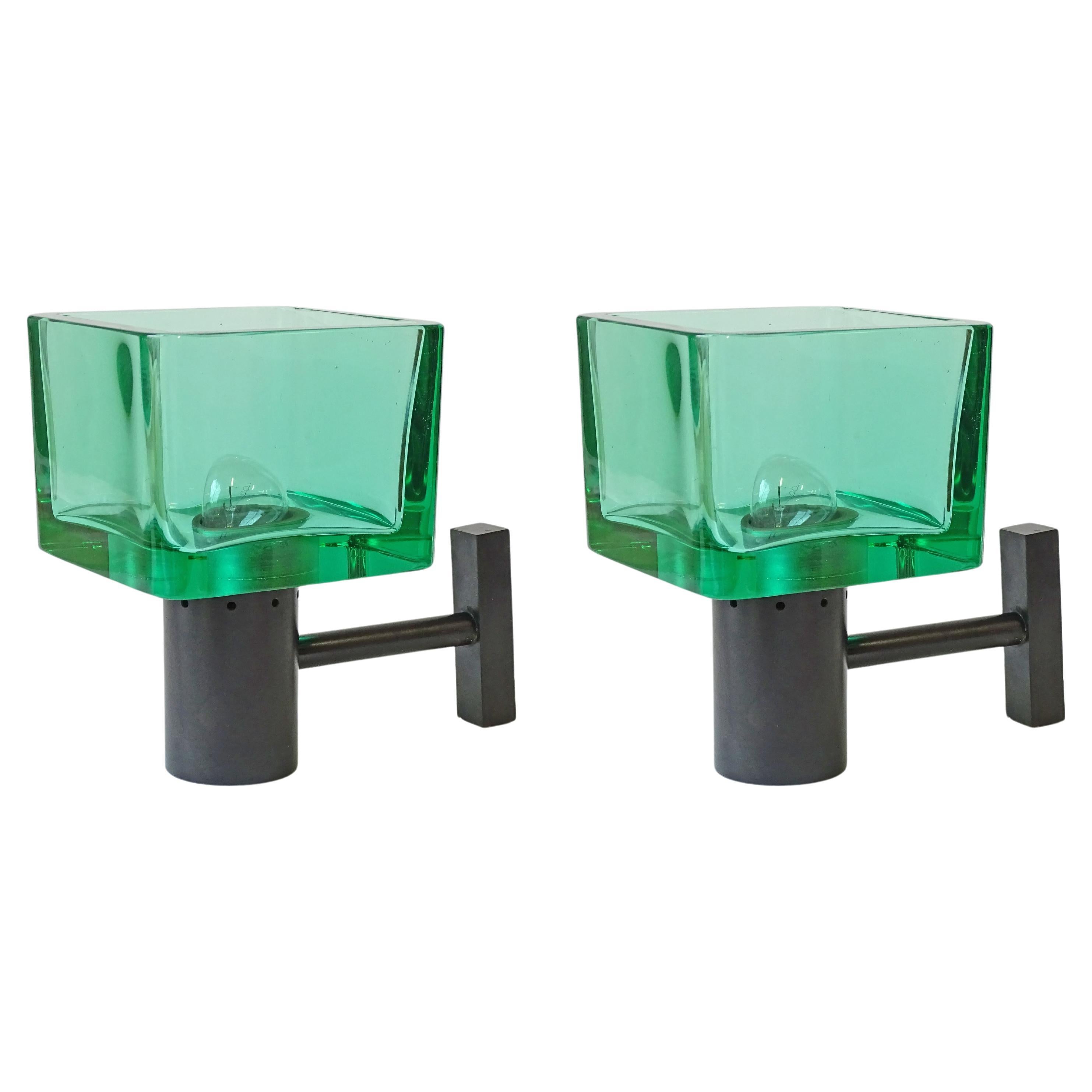 Pair of Green Murano Glass Wall Lamps by Seguso, Italy 1960s