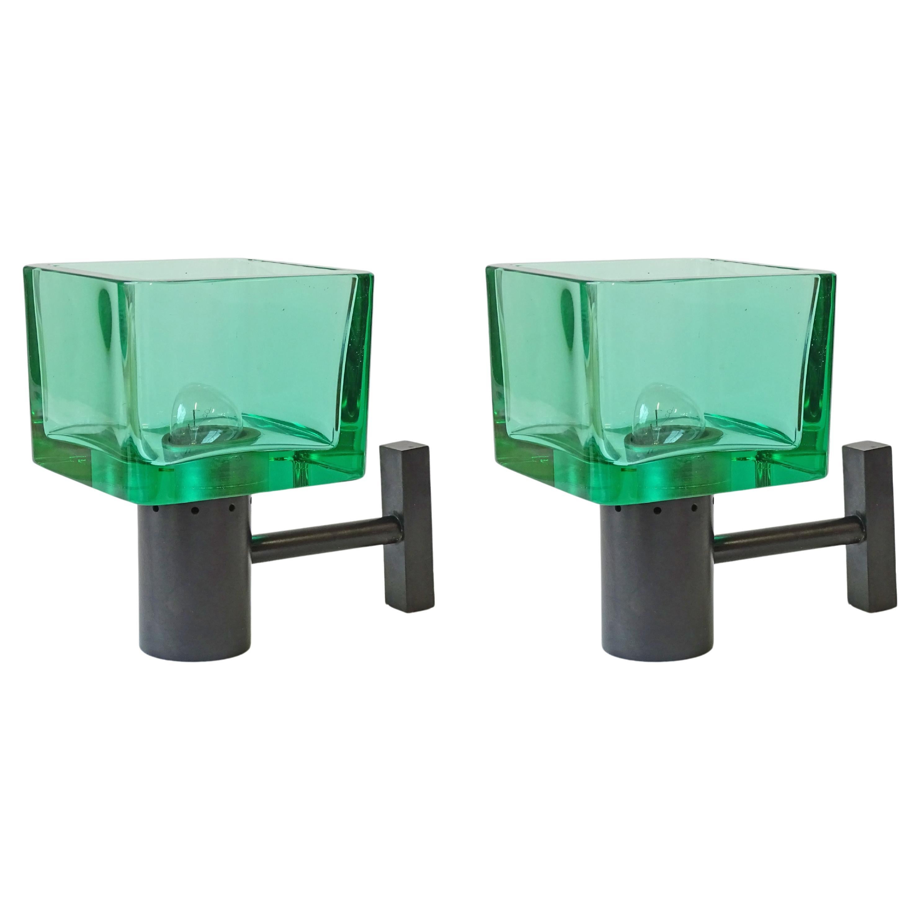 Paar Wandlampen aus grünem Muranoglas von Seguso, Italien 1960er Jahre im Angebot
