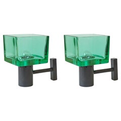 Vintage Pair of Green Murano Glass Wall Lamps by Seguso, Italy 1960s