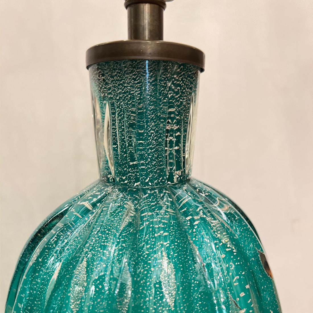 italien Paire de lampes de Murano vertes en vente