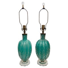 Pair of Green Murano Lamps