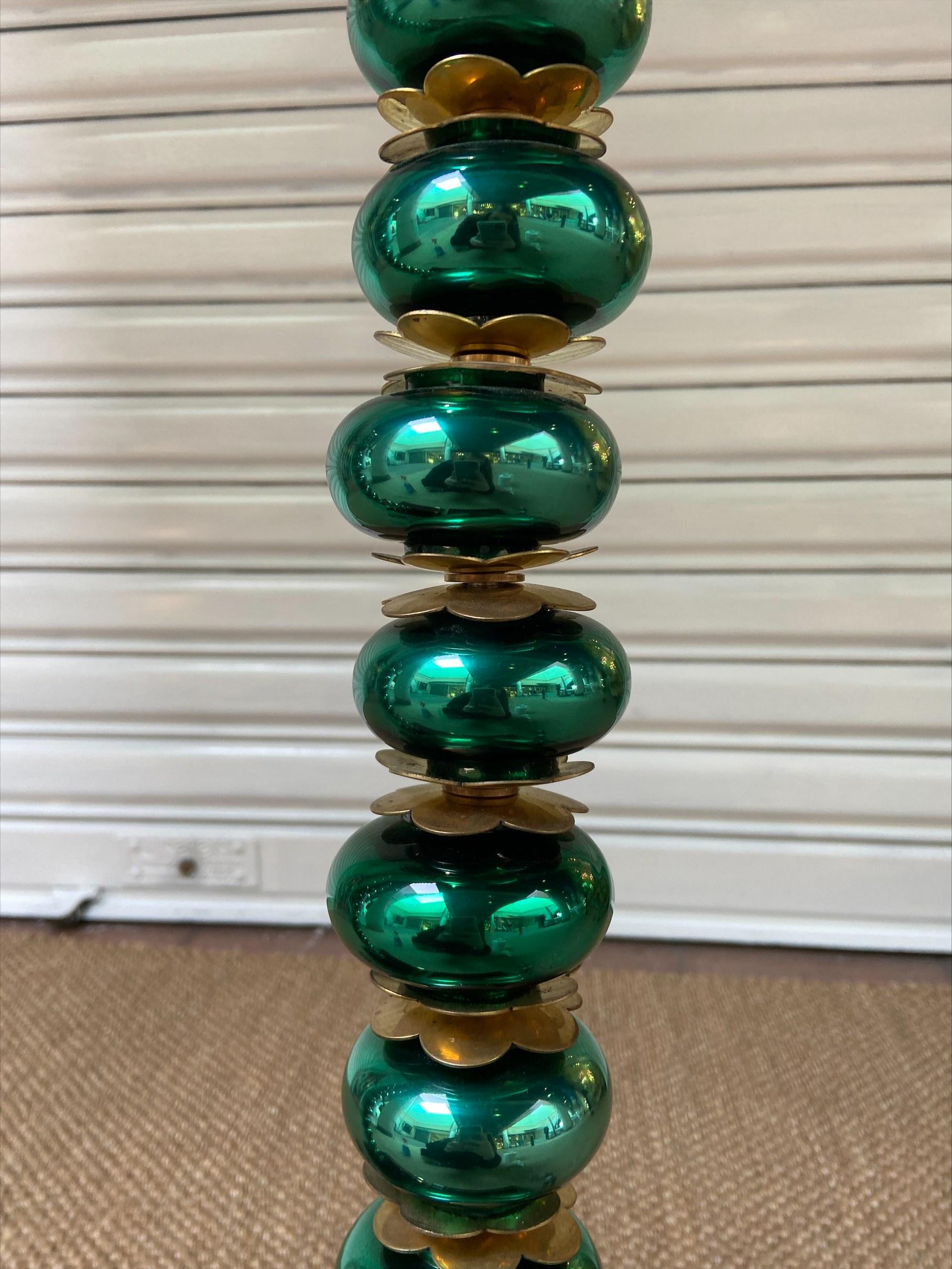 Art Deco Pair of Green Murano Table Lamps, 1980 For Sale