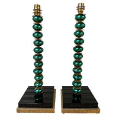Pair of Green Murano Table Lamps, 1980