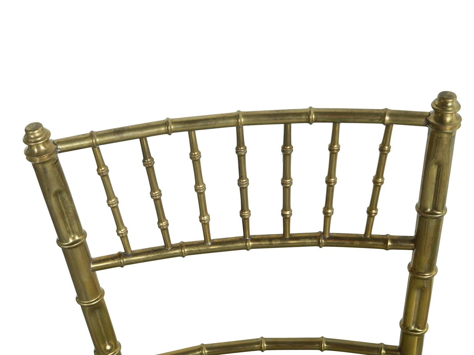 Pair of Green New Velvet / Velour and Brass Chiavari Faux Bamboo Style Chairs 6