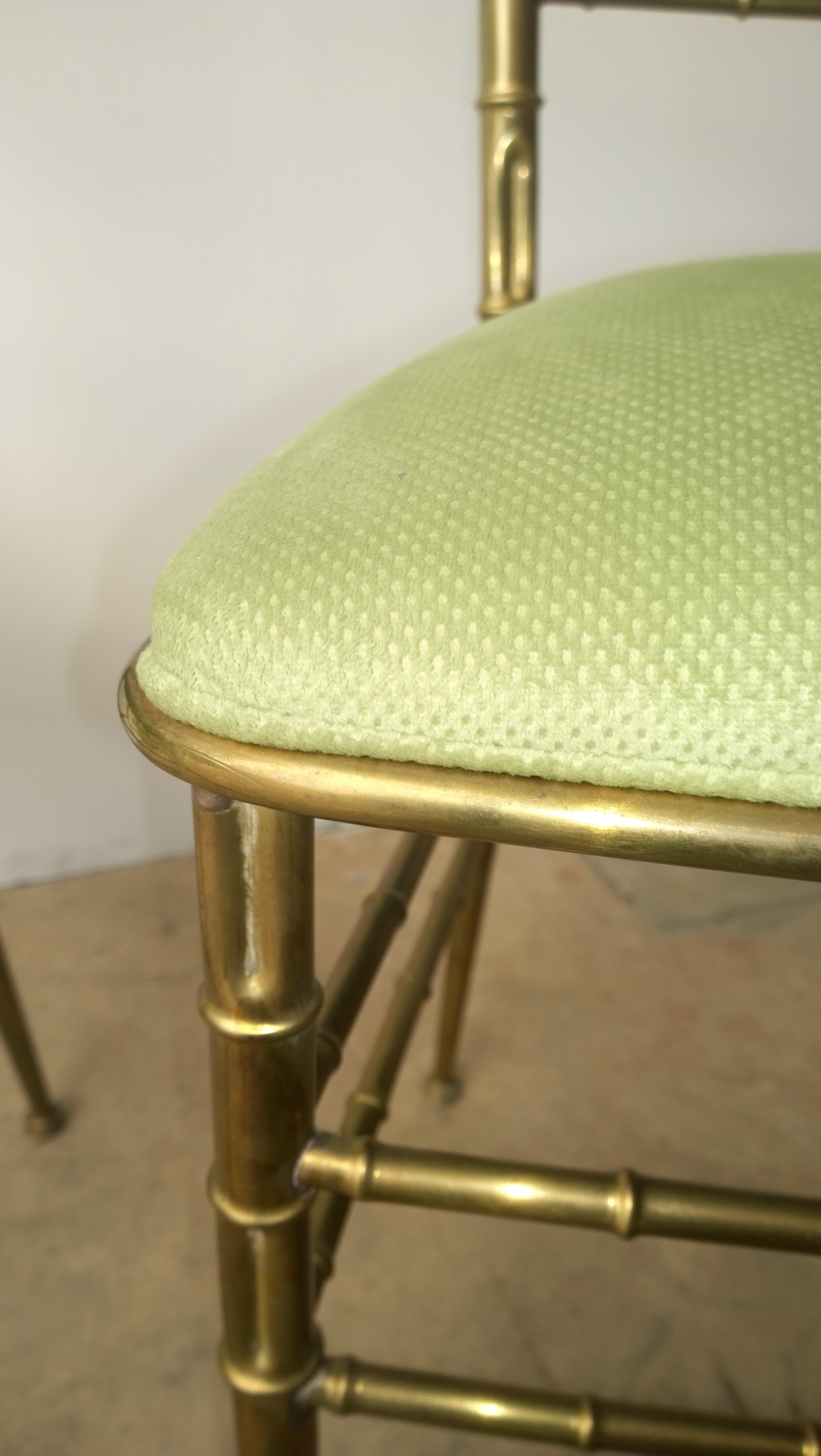 Pair of Green New Velvet / Velour and Brass Chiavari Faux Bamboo Style Chairs 3