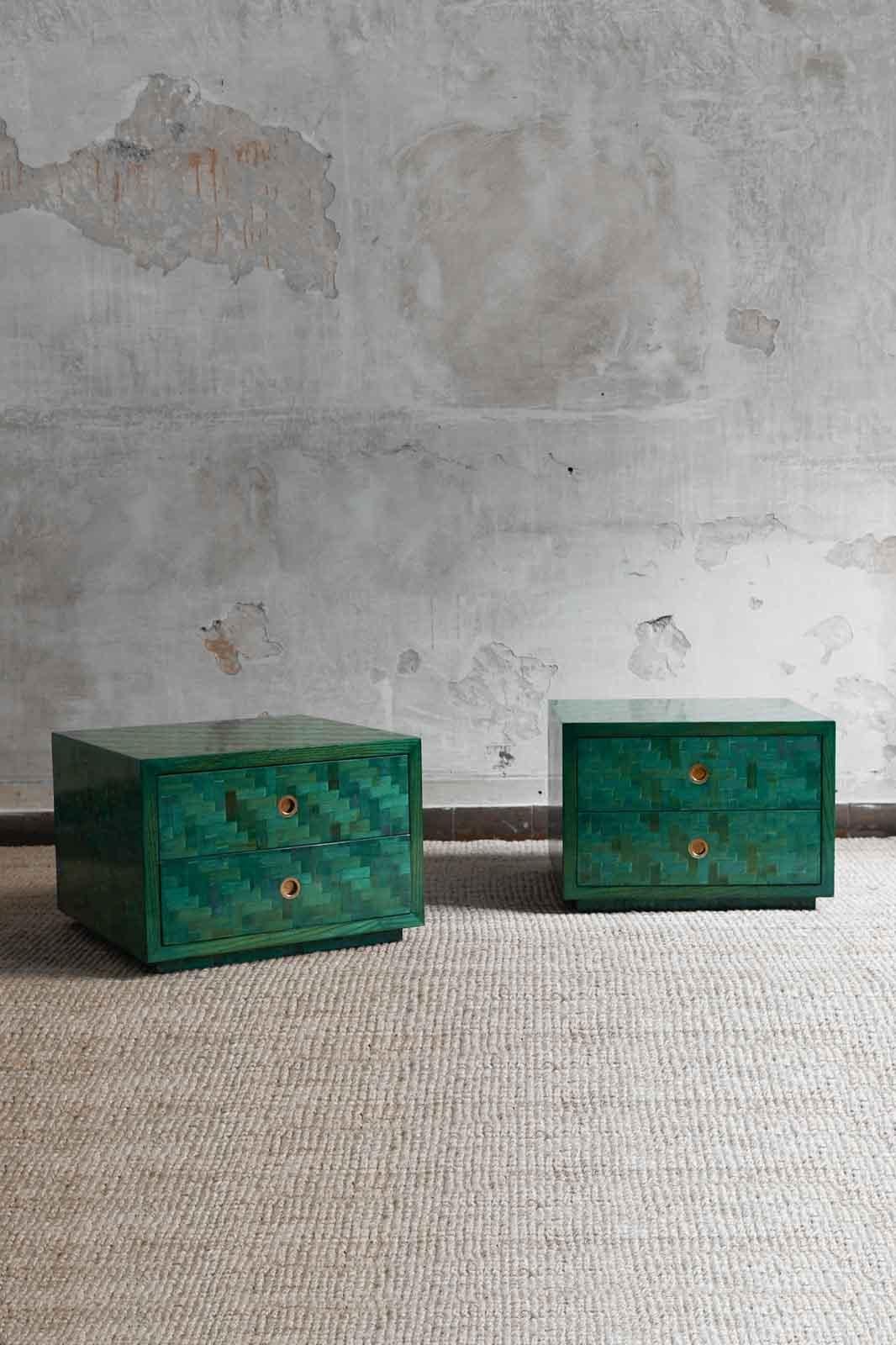 Pair of Green Nightstands in pressed bamboo with Brass Details, 1970s
Product Details
Dimensions: 55 W x 39 H × 55 D cm