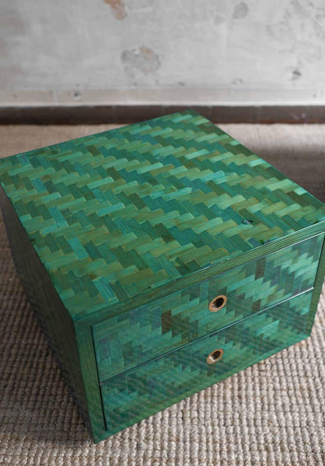 Pair of Green Nightstands in pressed bamboo with Brass Details 1970 2