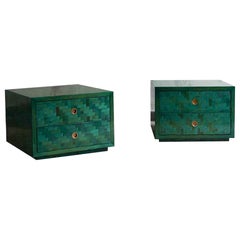 Pair of Green Nightstands in pressed bamboo with Brass Details 1970