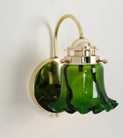 Pair of Green Opal Glass Wall Sconces by Peill & Putzler, Germany