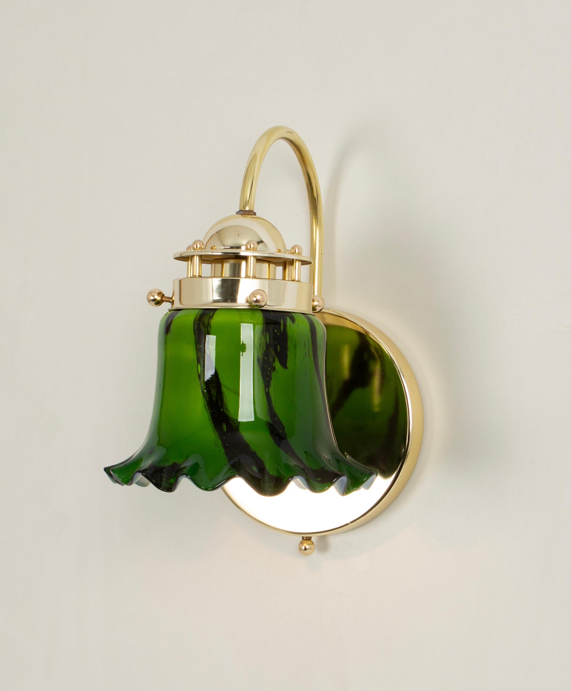 Mid-Century Modern Pair of Green Opal Glass Wall Sconces by Peill & Putzler, Germany For Sale