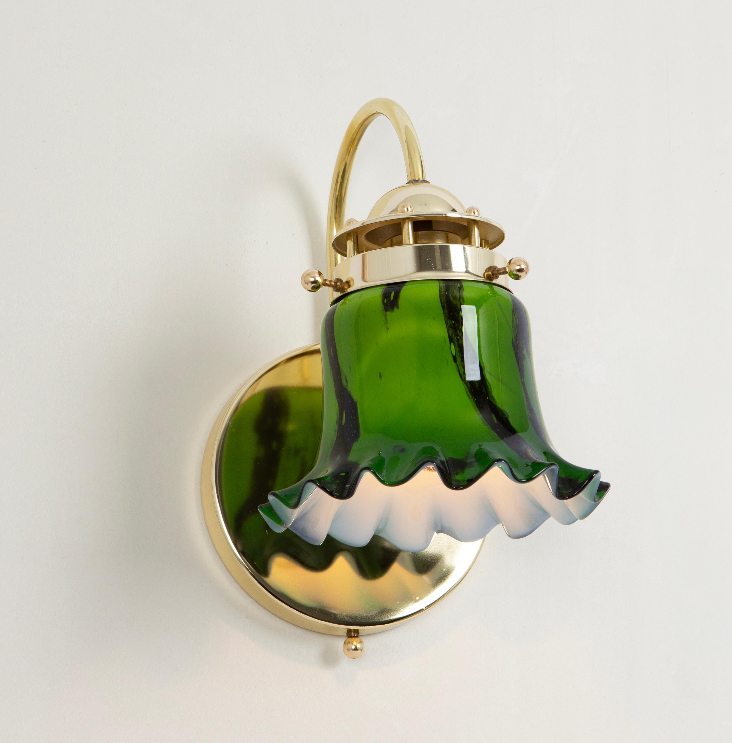 Pair of Green Opal Glass Wall Sconces by Peill & Putzler, Germany In Good Condition For Sale In Aachen, NRW
