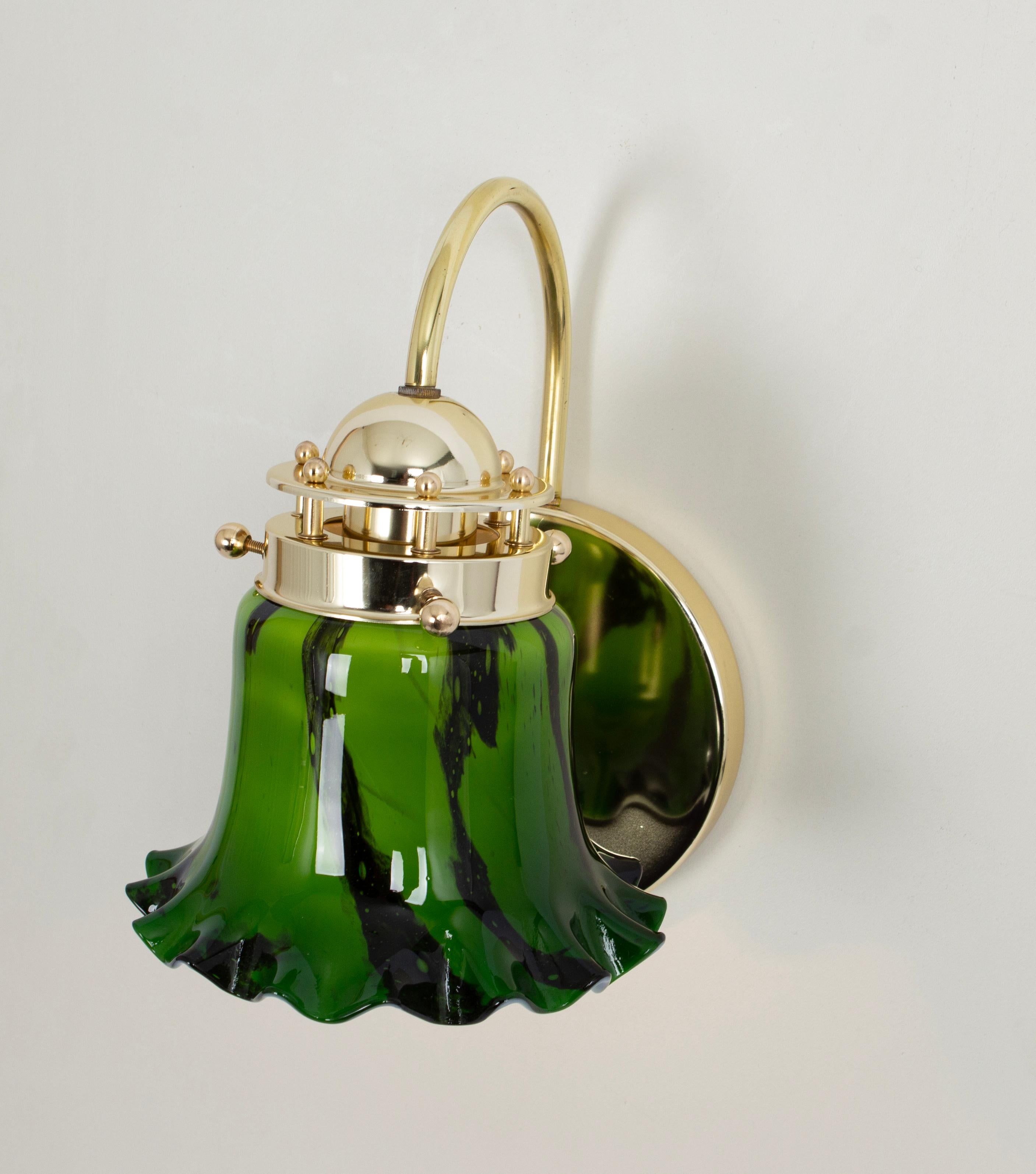 Late 20th Century Pair of Green Opal Glass Wall Sconces by Peill & Putzler, Germany For Sale