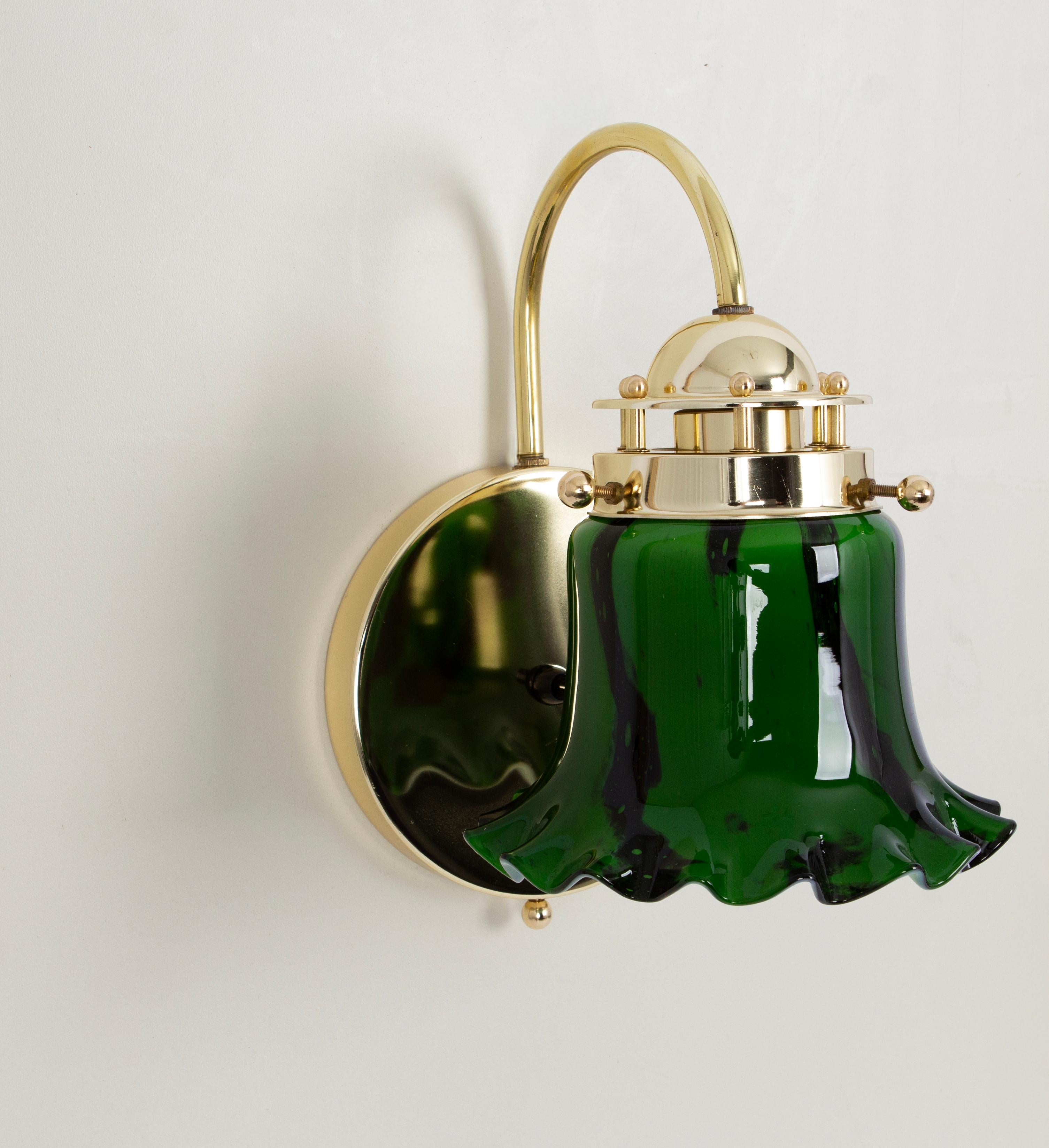 Pair of Green Opal Glass Wall Sconces by Peill & Putzler, Germany For Sale 1