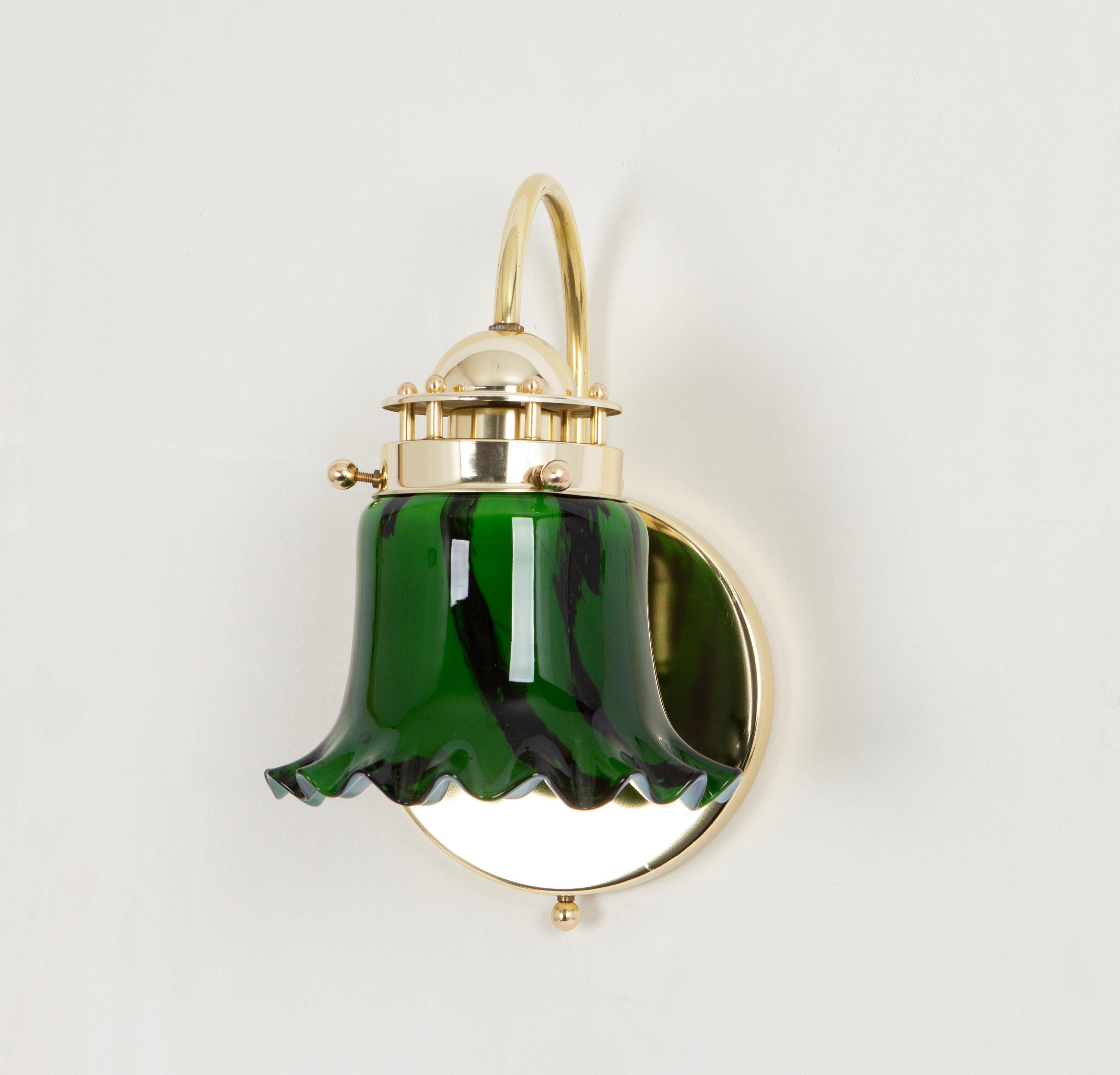 Pair of Green Opal Glass Wall Sconces by Peill & Putzler, Germany For Sale 2