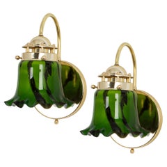Coppia di applique in vetro opalino verde di Peill & Putzler, Germania